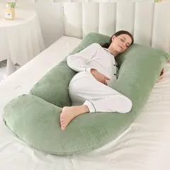 新品 Orbezil だきまくら 妊婦 抱き枕 U字全身枕 授乳クッション 多機能添い寝枕 全身を包み込むだきまくら 枕カバー洗える グリーン 60*155cmのサムネイル