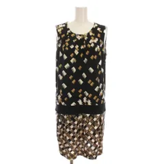 ダイアンフォンファステンバーグ DIANE von FURSTENBERG ノースリーブ ワンピース ミニ 総柄 シルク 6 黒 ベージュ /YM