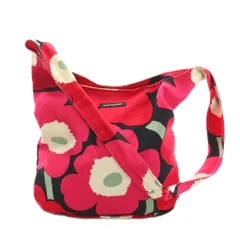 マリメッコ marimekko ウニッコ ショルダーバッグ キャンバス 花柄 ピンク 赤 レッド 黒 ブラック /AN15