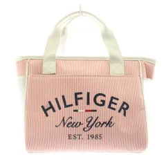 トミーヒルフィガー TOMMY HILFIGER トートバッグ フェイクレザー ストライプ柄 ロゴ ピンク 白 ホワイト /KU