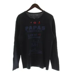 パパス Papas Tシャツ L 黒 ブラック 長袖 ロゴプリント ラウンドネック /GGのサムネイル