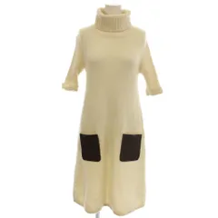 キタムラ Kitamura カシミヤニット ワンピース タートルネック ひざ丈 レザーポケット M 白 ホワイト KH0256 /☆Gのサムネイル
