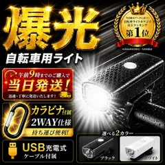 自転車 ライト 自転車ライト LED 3段階 カラビナ付属フロントライト USB充電式 防水 ハンドル取付け 黒 白 ボタン式 ハンドル 取付 工具不要 乾電池不要 ロードバイク マウンテンバイク 懐中電灯 夜間 照明　アウトドア サイクリング　黒　白　ライトのサムネイル