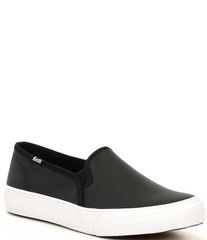 케즈 레이디스 하의 캐주얼 팬츠 스니커 가죽 Keds Double Decker Leather Slip On Sneakers Black 블랙
