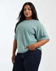 オンリーカーブ レディース アウター ニット・セーター ONLY Curve short sleeve knit sweater in light Chinois green グリーン