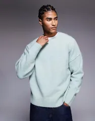 エイソス メンズ アウター ニット・セーター クルーネック ウール セーター ニット ASOS DESIGN oversized crew neck knit wool sweater in sageのサムネイル