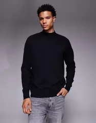 エイソス メンズ アウター ニット・セーター タートルネック Tシャツ ニット ASOS DESIGN relaxed long sleeve knit turtle neck Tshirt Blacのサムネイル