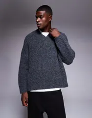 エイソス メンズ アウター ニット・セーター Vネック セーター ニット ASOS DESIGN super oversized boxy fit knit Vneck sweater in charのサムネイル