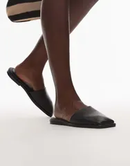 トップショップ レディース シューズ サンダル レザー Topshop Almina leather square toe mules Black ブラックのサムネイル
