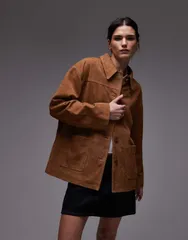 トップショップ レディース アウター ジャケット・ブルゾン スエード ジャケット Topshop premium real suede patch pocket boxy jacket in tanのサムネイル