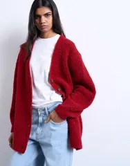 トップショップ レディース アウター カーディガン ニット Topshop knit ultimate boyfriend cardigan Red レッドのサムネイル
