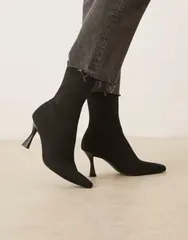 エイソス レディース シューズ ブーツ・レインブーツ ニット ASOS DESIGN Wide Fit Reagan chisel toe sock boots knit BLACK KNIT ブラッのサムネイル