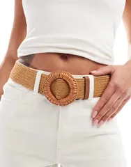 エイソス レディース アクセサリー ベルト ASOS DESIGN straw buckle belt naturalのサムネイル