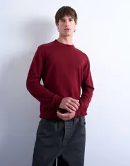 トップマン メンズ アウター ニット・セーター クルーネック ウール Topman essential crew neck with wool Burgundy バーガンディのサムネイル
