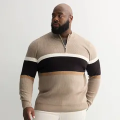 ソノマ メンズ アウター ニット・セーター トール Big Tall Sonoma Goods For Life Chestripe QuarterZip Sweater Tan Stripe タンのサムネイル