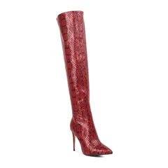 ロンドンラグ レディース シューズ ブーツ・レインブーツ プリント London Rag Catalina Womens KneeHigh Snake Print Stiletto Boots Red レッド