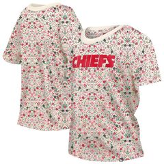 뉴 엘라 여성 탑스 티셔츠 플라워 무늬 플라워 Womens New Era Cream Kansas City Chiefs Glam Game Floral TShirt Chf Beige 베이지