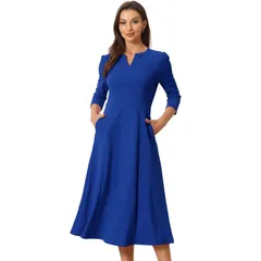アレグラ ケー レディース トップス ワンピース Vネック A ライン ALLEGRA K Womens Work Officelegant 34 Sleeve V Neck ALine Dress Royal Blue ブルー