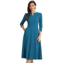 アレグラ ケー レディース トップス ワンピース Vネック A ライン ALLEGRA K Womens Work Officelegant 34 Sleeve V Neck ALine Dress Peacock Blue ブルー
