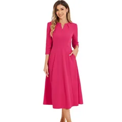 アレグラ ケー レディース トップス ワンピース Vネック A ライン ALLEGRA K Womens Work Officelegant 34 Sleeve V Neck ALine Dress Hot Pink ピンク