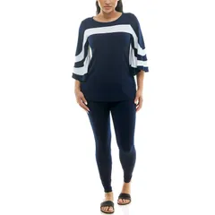 ニナレオナルド レディース トップス ワンピース パンツ カラーブロック Womens Nina Leonard Colorblock Top Pantset Navy Ivory アイボリーのサムネイル