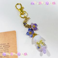 紫陽花海とめんだこのレジンキーホルダー チャーム シャカシャカ