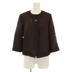マックスマーラ MAX MARA ノーカラージャケット 七分袖 リネン 38 ブラウン /BMのサムネイル