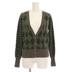 マックスマーラ ウィークエンドライン MAX MARA WEEKEND LINE カーディガン ニット Vネック アーガイル ボーダー 長袖 M 緑 グレー /YMのサムネイル