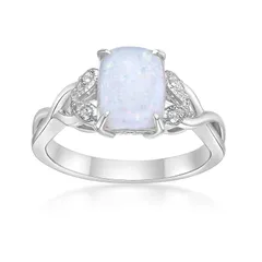 Gemminded レディース アクセサリー リング Gemminded Sterling Silver LabCreated Opal LabCreated White Sapphire Octagon Ring Sterling ホワイト