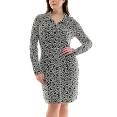 ニコルミラー レディース トップス ワンピース シャツ ニット Womens Nicole Miller Slit Cuff Paisley Knit Shirtdress Ivory Black アのサムネイル
