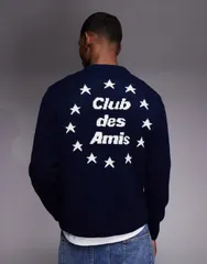 エイソス メンズ アウター ニット・セーター ASOS DESIGN oversized knit sweater with embroidery NAVY ネイビーのサムネイル