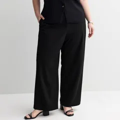 ナインウェスト レディース ボトムス カジュアルパンツ ワイドレッグ プラスサイズ Plusize Nine West Elastic Waist Wide Leg Pants Mineral Black ブラック