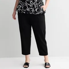 ナインウェスト レディース ボトムス カジュアルパンツ ワイドレッグ プラスサイズ Plusize Nine West PullOn Wide Leg Pants Mineral Black ブラック
