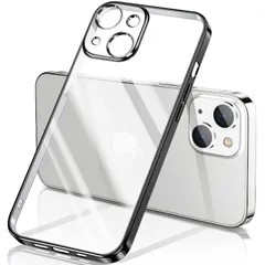 新品 iPhone13 mini ケース クリア 透明 アイフォン13mini カバー 耐衝撃 TPU 素材 メッキ枠 薄型 軽量 ソフト メッキ加工 人気(ブラック)