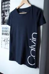 W(M-L) Calvin Klein カルバン・クライン 半袖 Tシャツ スリムフィット ビックロゴ ネイビー-7A68