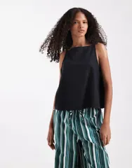 リバーアイランド レディース トップス シャツ リネン River Island linen blend tank part of a set Black ブラックのサムネイル
