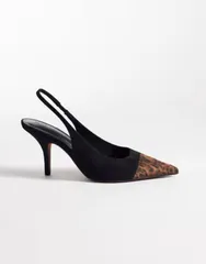 エイソス レディース シューズ ヒール ASOS DESIGN Sylvie two tone slingback mid heel shoes in leopard and LEOPARD アニマルのサムネイル