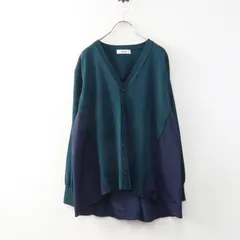 美品 ズッカ ZUCCa 素材切替バックギャザーカーディガン M＼ブルーグリーン ネイビー ニット フレア 羽織り【2400014979565】のサムネイル