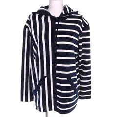 極美品△CHANEL シャネル P77102K11160 カシミヤ100％ ココマーク金具 ボーダー柄 フーディー ニット パーカー ネイビー ホワイト 36 イギリス製 正規品 レディース オススメ◎のサムネイル
