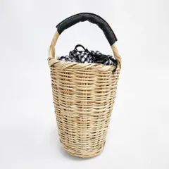 Fatima Morocco ギンガムチェック内袋付き かごバッグ ベージュ レディース ファティマモロッコ【中古】6-0511S◎のサムネイル
