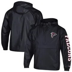 チャンピオン レディース トップス Tシャツ ジャケット Mens Champion Black Atlanta Falcons Packable Windbreaker HalfZip Jacket Fal Black ブラック