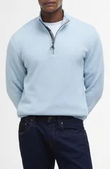 バブアー メンズ アウター パーカー・スウェット ハーフジップ セーター コットン Barbour Cotton Half Zip Sweater Ocean Skyのサムネイル