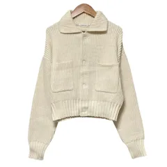 美品 MACPHEE TOMORROWLAND マカフィー トゥモローランド クロップド ニットジャケット サイズS アイボリー レディース 古着 中古 USEDのサムネイル