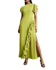 ウエアハウス レディース トップス ワンピース フリル マキシ Warehouse Side Split Ruffle Detail Maxi Dress Lime ライムのサムネイル