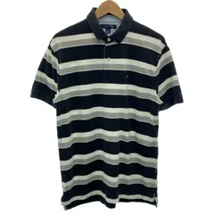 【中古】　TOMMY HILFIGER　ポロシャツ　半袖　トップス　ボーダー　ワンポイント　刺しゅう　インポート　古着　/7032