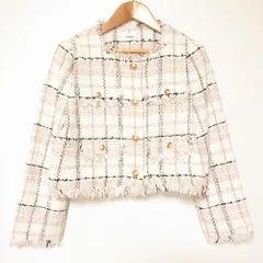 美品 25SS SNIDEL スナイデル ツイード ノーカラージャケット サイズ0 ピンク レディース 古着 中古 USEDのサムネイル