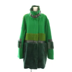 リツコ シラハマ RITSUKO SHIRAHAMA スタンドカラーコート アウター ロング丈 ウール フェイクファー フェイクレザー 切替 2 緑 グリーン /BBのサムネイル
