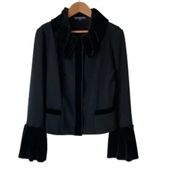 美品 FOXEY NEW YORK フォクシーニューヨーク ベロア切替ジャケット 23138 サイズ42 ブラック レディース 古着 中古 USEDのサムネイル