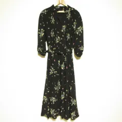 良品 INGEBORG インゲボルグ フラワープリント ロング シャツワンピース ブラック レディース 古着 中古 USED