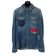 美品 VALENTINO ヴァレンティノ ハートパッチ デニム ウエスタンシャツ サイズ46 インディゴ メンズ 古着 中古 USEDのサムネイル